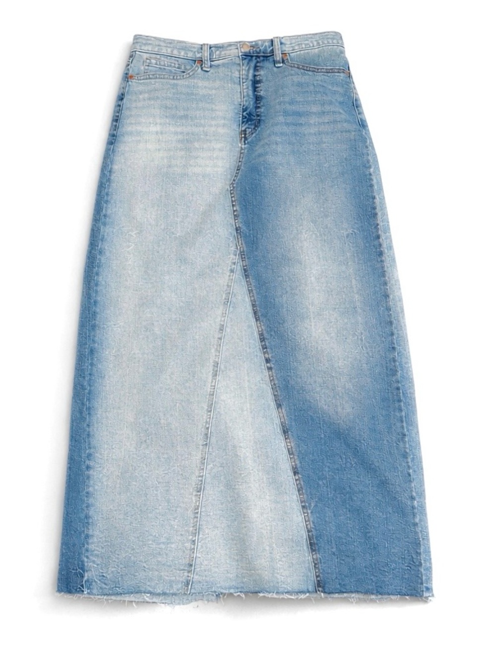 NWT!!  Jessica Simpson Light & Dark Long Denim Skirt Raw Hem Cotton/Spandex - Picture 2 of 6